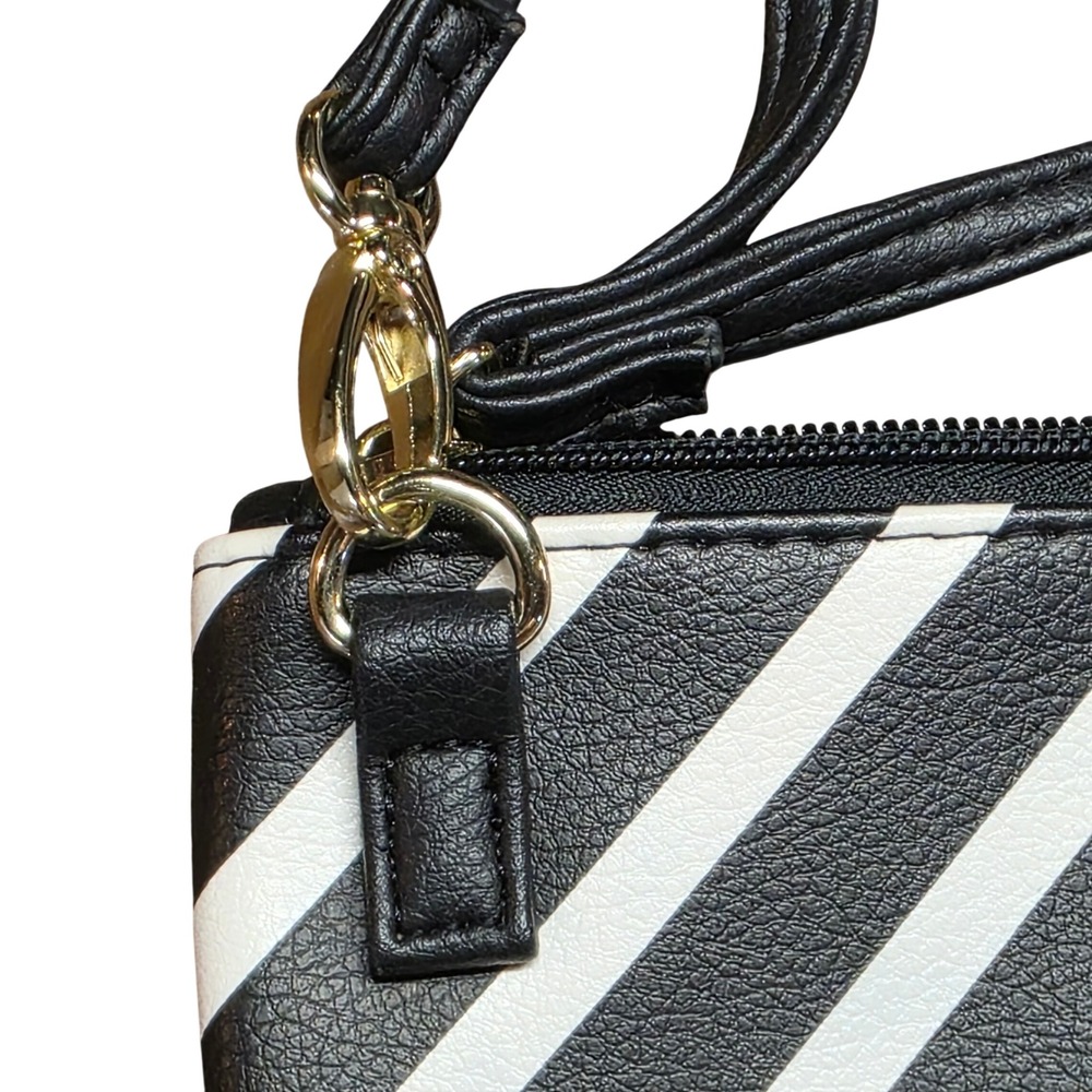 Luv Betsey by Betsey Johnson Striped Crossbody Wristlet Bag Black White Gold - Picture 5 of 8